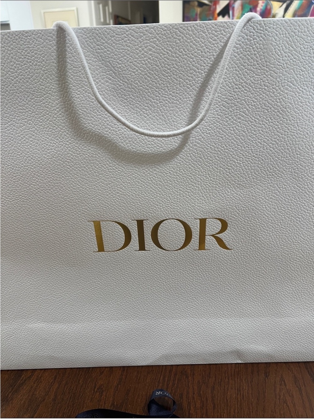 Dior White Shopper Tote with Gold Logo